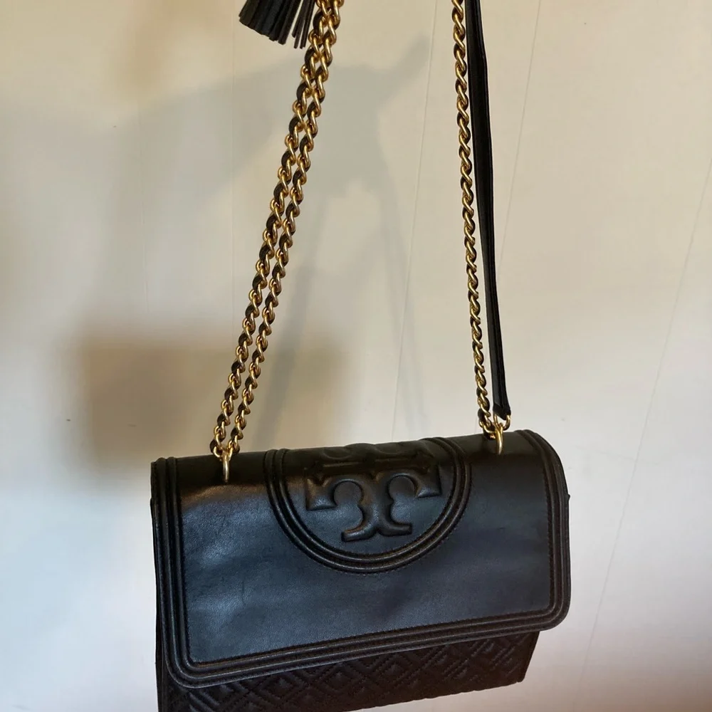 Tory Burch Fleming Convertible Shoulder Bag - Black Leather